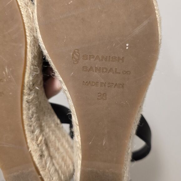 Spanish Sandal Co Wedge Espadrille Sandals EU 38 Black Summer 100% Leather Spain - Picture 13 of 13